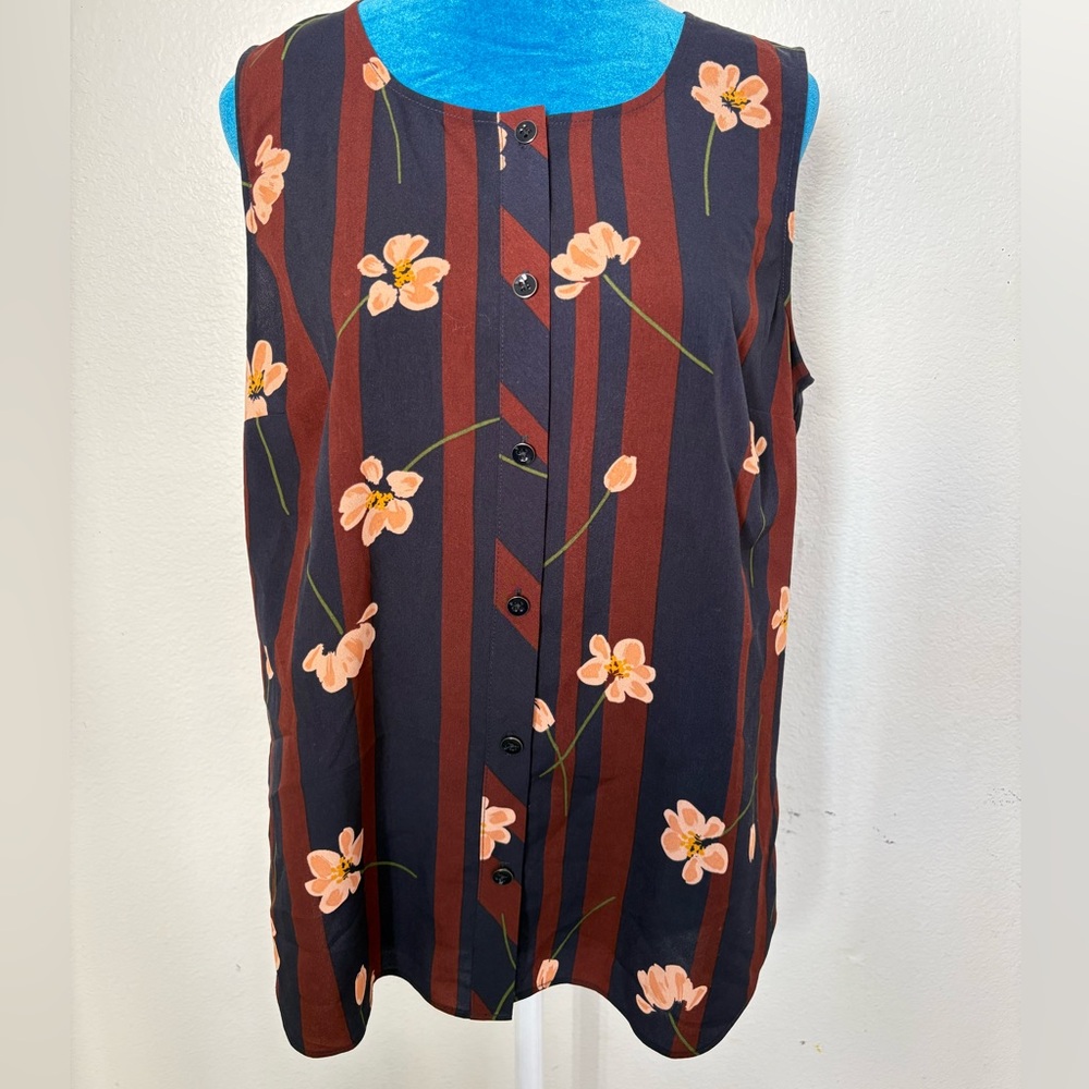 CAbi Floral Striped Sleeveless Top - Black and Brown